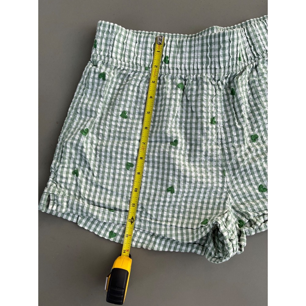 American Eagle AE Lounge Gingham Heart Pajama Shorts Green White Medium - Picture 4 of 5